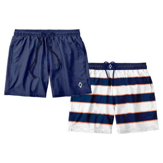 Kit 2 Shorts Resina Bermuda Praia Tactel Liso e Estampado Listrado Masculino Mauricinho - Branco+Azul Menor preço em Kit 2 Shorts Resina Bermuda Praia Tactel Liso e Estampado Listrado Masculino Mauricinho - Branco+Azul