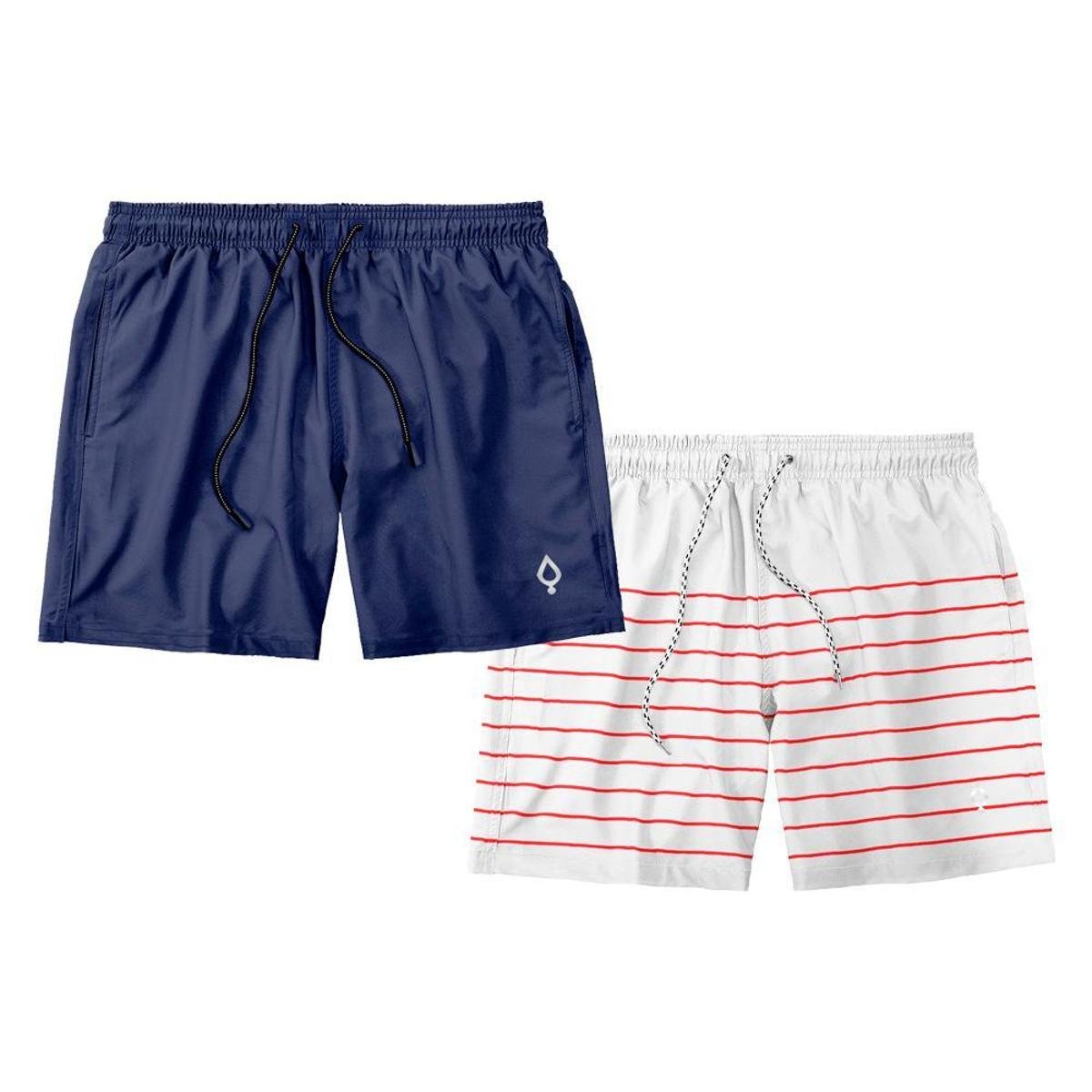 Kit 2 Shorts Resina Bermuda Praia Tactel Liso e Listrado Masculino Mauricinho Menor preço em Kit 2 Shorts Resina Bermuda Praia Tactel Liso e Listrado Masculino Mauricinho