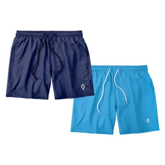 Kit 2 Shorts Resina Bermuda Praia Tactel Liso Masculino Mauricinho - Azul Menor preço em Kit 2 Shorts Resina Bermuda Praia Tactel Liso Masculino Mauricinho - Azul