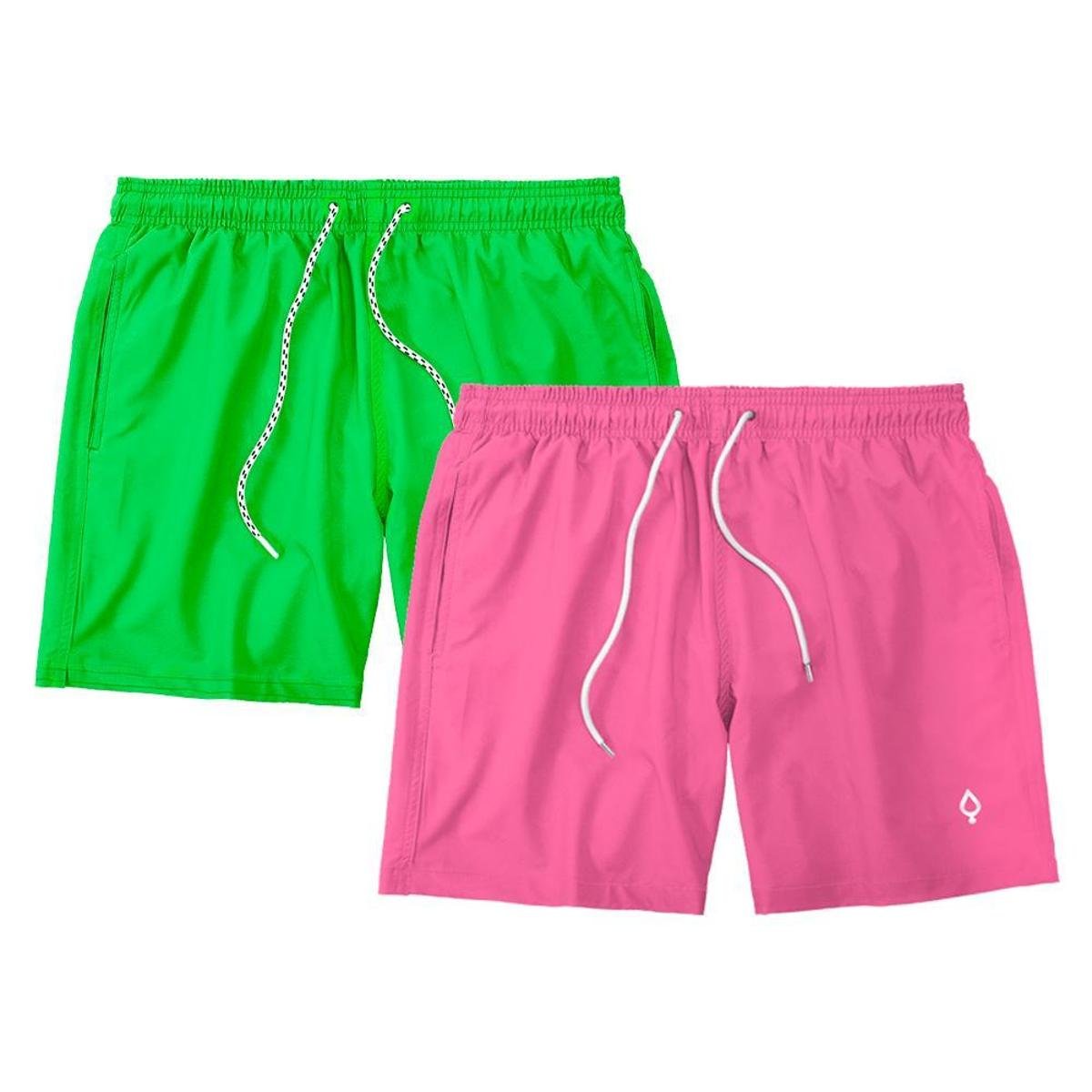 Kit 2 Shorts Resina Bermuda Praia Tactel Liso Masculino Mauricinho