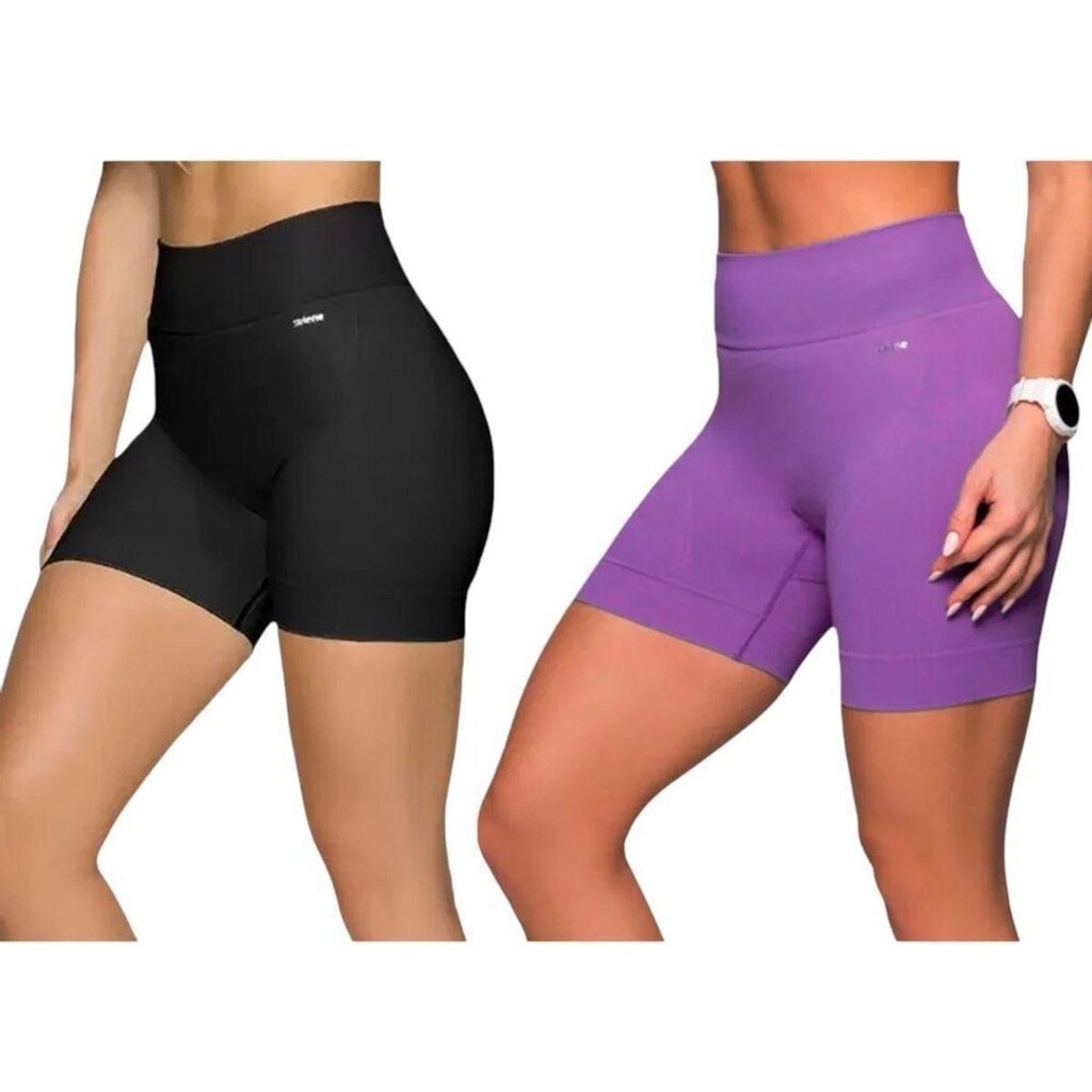 Kit 2 Shorts Selene Sem Costura Feminino - Preto e Roxo P