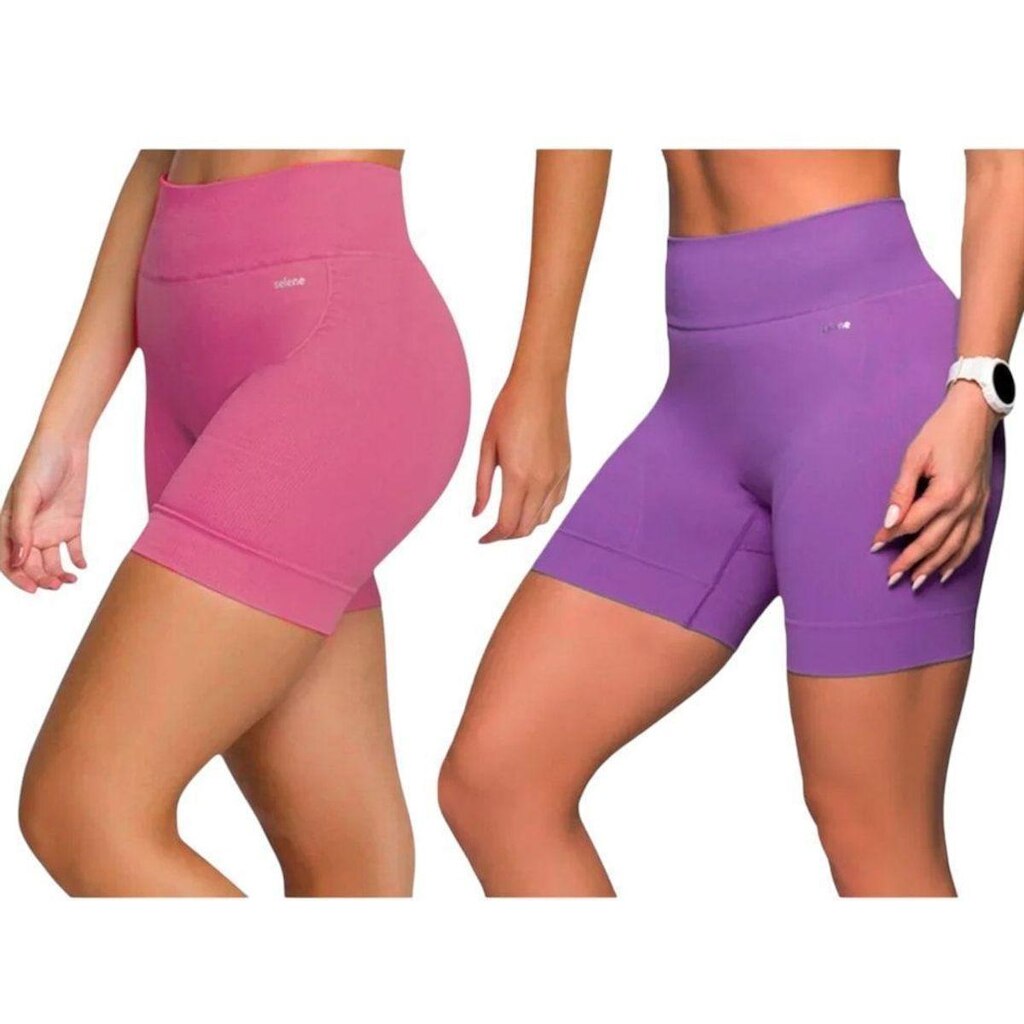 Kit 2 Shorts Selene Sem Costura Feminino - Rosa e Roxo M