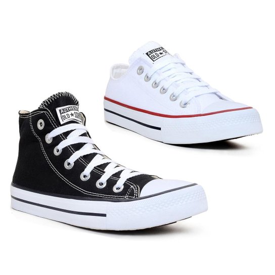 Kit 2 Tenis Bota + Tenis Tradicional - Preto+Branco Menor preço em Kit 2 Tenis Bota + Tenis Tradicional - Preto+Branco