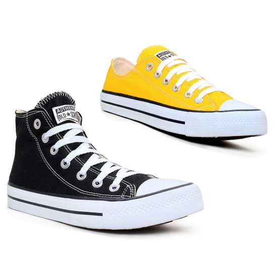Kit 2 Tenis Bota + Tenis Tradicional - Preto+Amarelo Menor preço em Kit 2 Tenis Bota + Tenis Tradicional - Preto+Amarelo