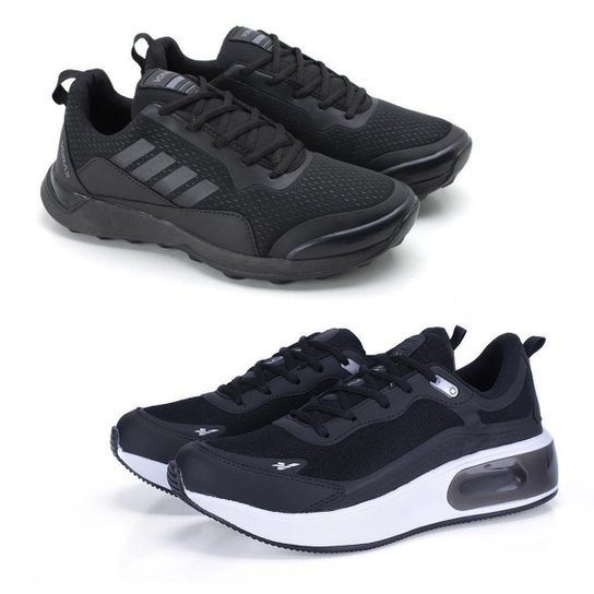 Kit 2 Tênis Caminhada Masculino Amortecimento Macio Casual - Preto Menor preço em Kit 2 Tênis Caminhada Masculino Amortecimento Macio Casual - Preto