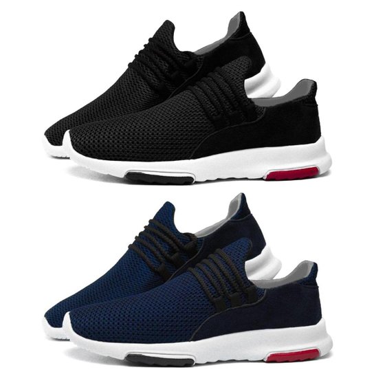 Kit 2 Tênis Caminhada Masculino de Calce Fácil - Preto Menor preço em Kit 2 Tênis Caminhada Masculino de Calce Fácil - Preto