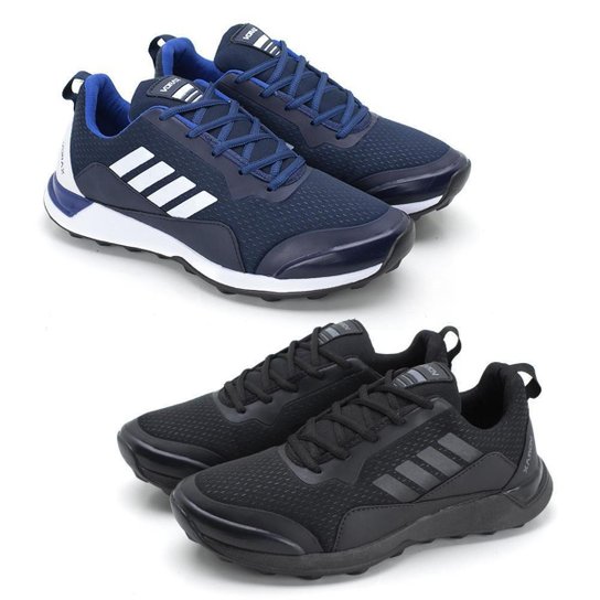 Kit 2 Tênis Casual Masculino Nylon Leve Caminhada Dia a Dia - Preto+Azul Menor preço em Kit 2 Tênis Casual Masculino Nylon Leve Caminhada Dia a Dia - Preto+Azul