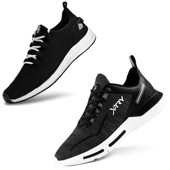 Menor preço em Kit 2 Tênis Esportivo Masculino Treino Academia Cadarço SapatoFran - Preto+Branco