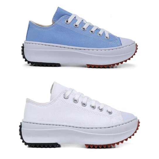 Kit 2 Tênis Feminino Plataforma Use Star Hike Lançamento - Branco+Azul Menor preço em Kit 2 Tênis Feminino Plataforma Use Star Hike Lançamento - Branco+Azul