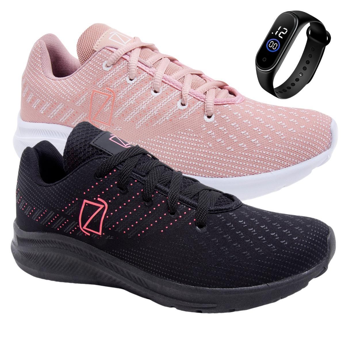 Kit 2 Tenis Feminino Treinos Caminhada Academia Leve + Relógio