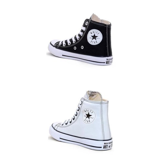 Kit 2 Tênis Feminino White Star Cano Alto Retrô Moda Casual - Branco+Preto Menor preço em Kit 2 Tênis Feminino White Star Cano Alto Retrô Moda Casual - Branco+Preto