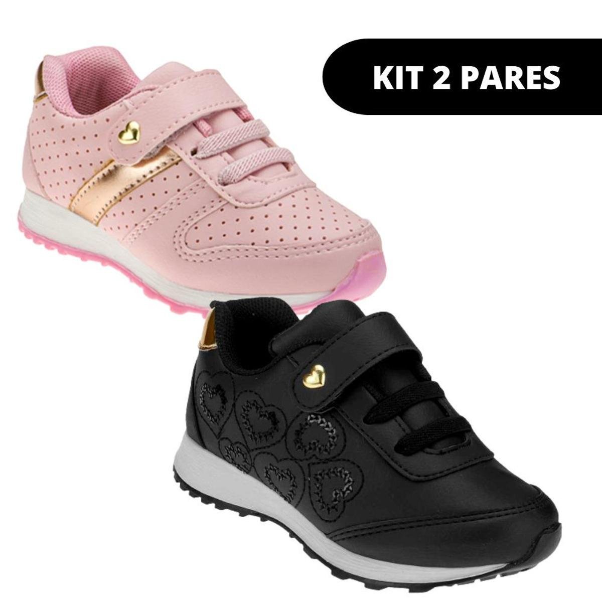 Kit 2 Tênis Infantil Feminino Casual e Escolar Menor preço em Kit 2 Tênis Infantil Feminino Casual e Escolar