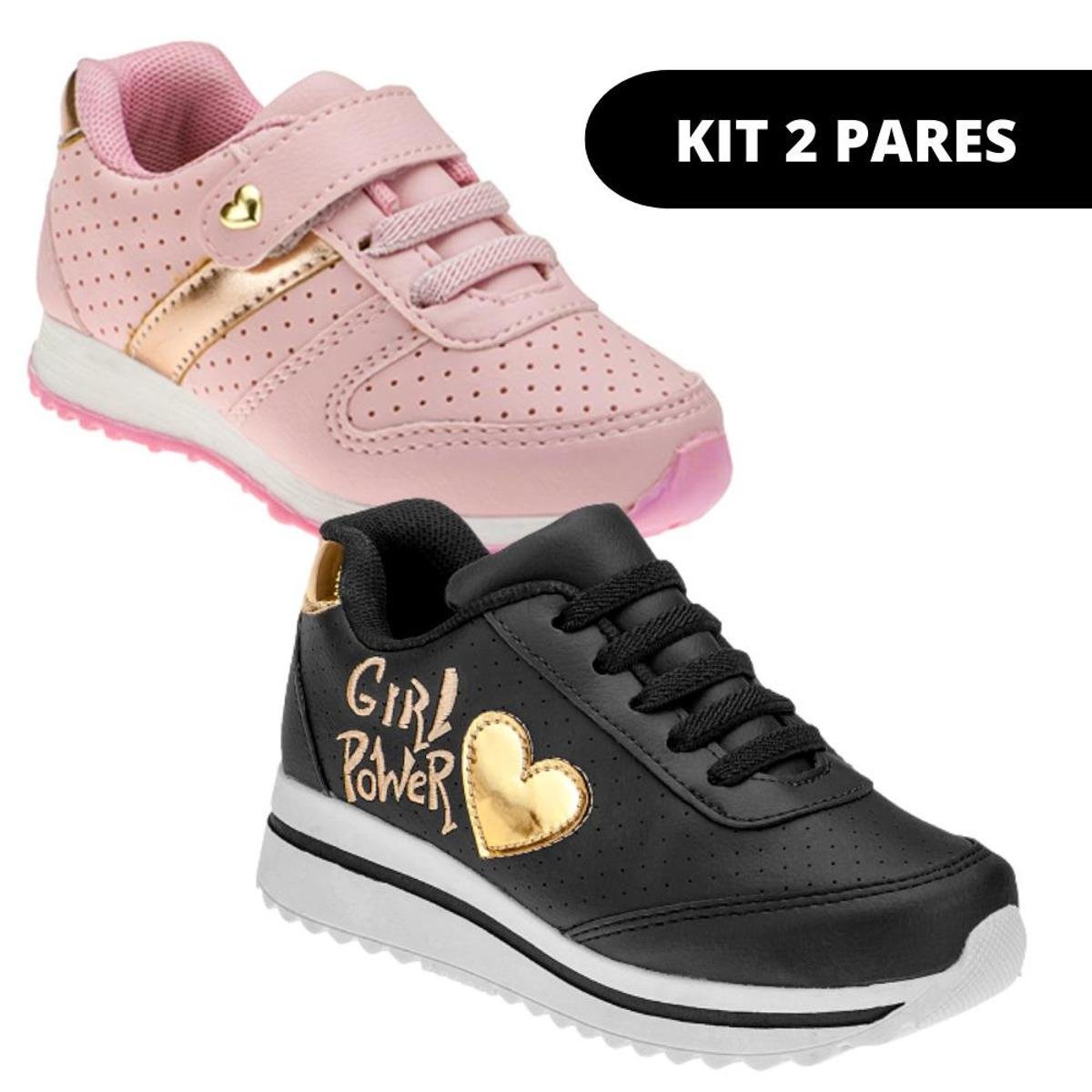 Kit Tênis Infantil Feminino Para Criança Casual e Escolar