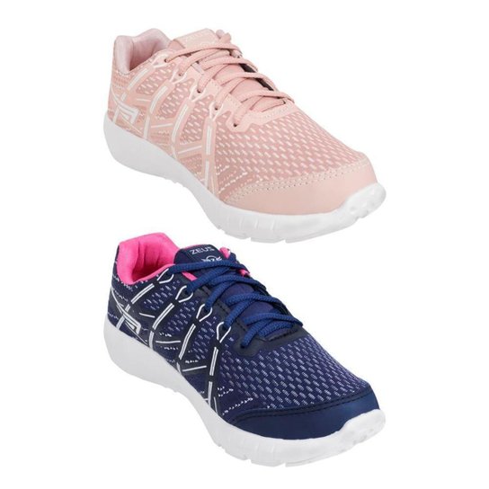 Kit 2 Tênis Jogger Zeus Feminino Leve Confortável Caminhada - Rosa+Marinho Menor preço em Kit 2 Tênis Jogger Zeus Feminino Leve Confortável Caminhada - Rosa+Marinho