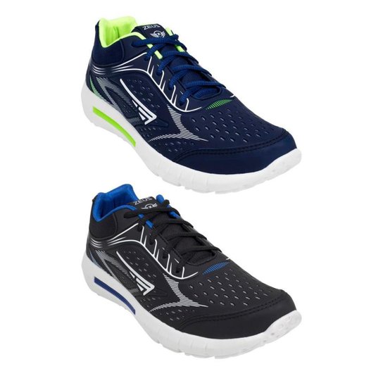 Kit 2 Tênis Jogger Zeus Masculino Conforto Moderno Caminhada - Marinho+Azul Menor preço em Kit 2 Tênis Jogger Zeus Masculino Conforto Moderno Caminhada - Marinho+Azul