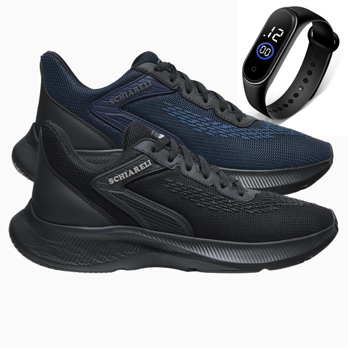 Kit 2 Tênis Masculino Esporte Academia Corrida Cadarço Treino Dia a Dia + Relógio