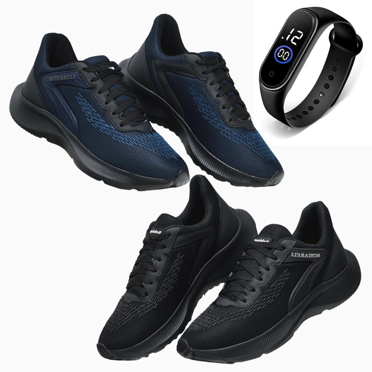 Kit 2 Tênis Masculino Esporte Academia Corrida Leve Para Dia a Dia + Relógio