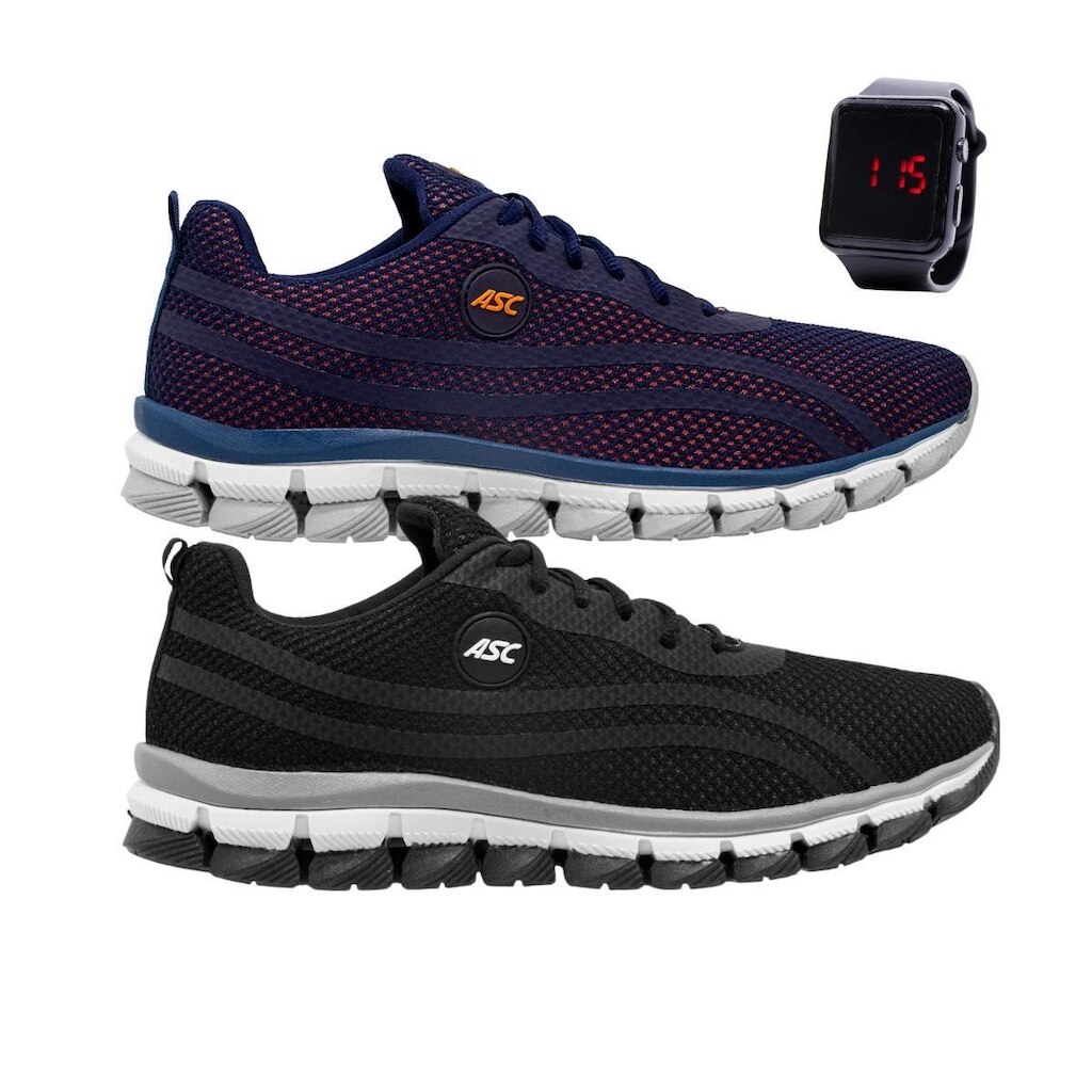 Kit 2 Tênis Masculino Esporte para Caminhada Academia Resistente + Relógio