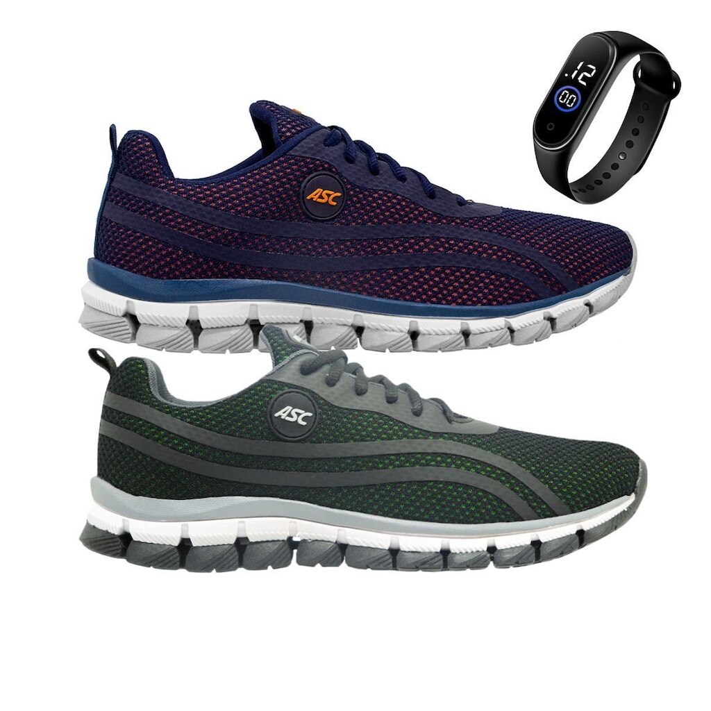 Kit 2 Tênis Masculino Para Caminhada Academia Resistente + Relógio