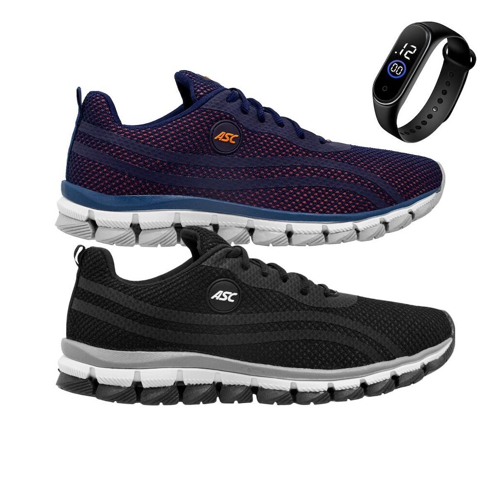 Kit 2 Tênis Masculino Para Caminhada Academia Resistente + Relógio