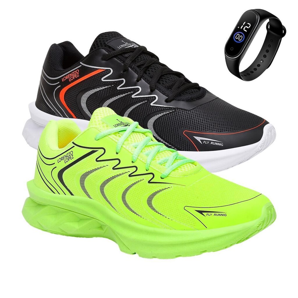 Kit 2 Tênis Masculino Resistente Caminhada Academia Treino + Relógio