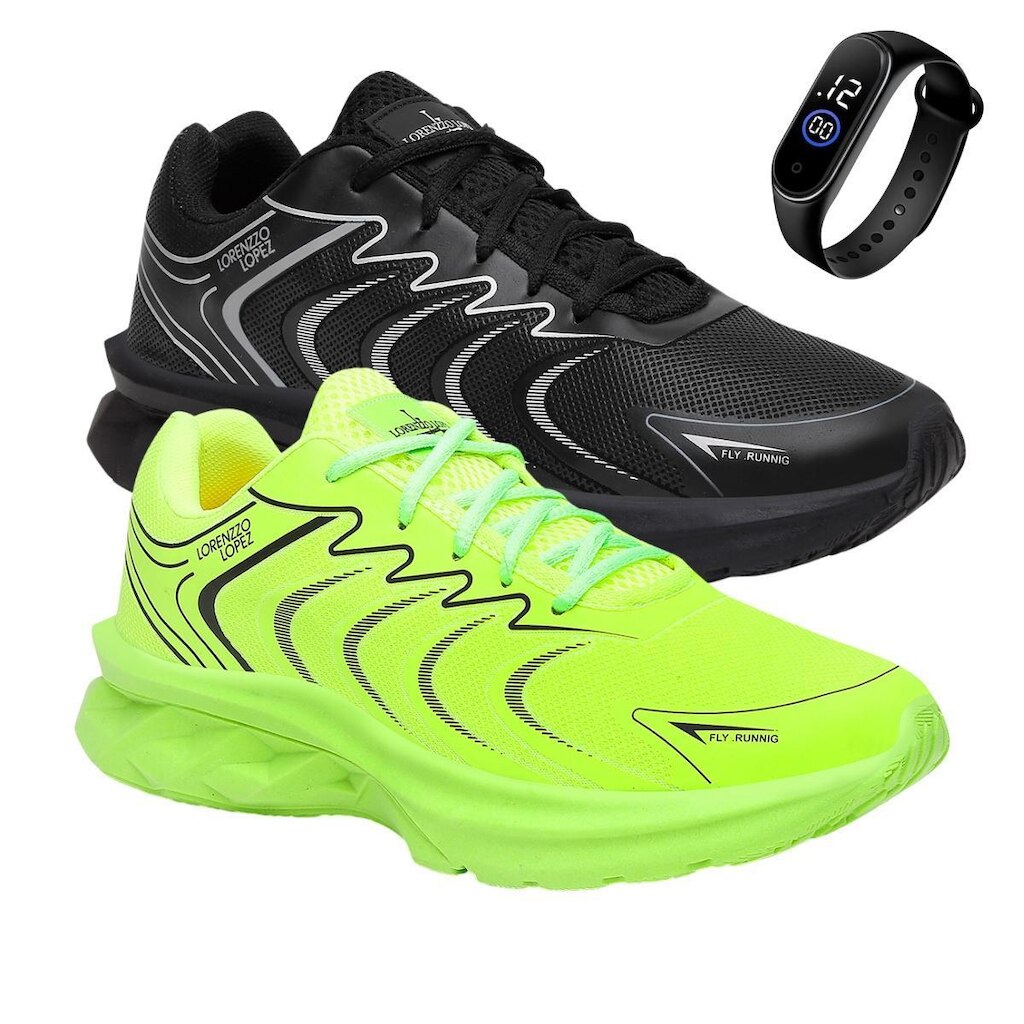 Kit 2 Tênis Masculino Resistente Caminhada Academia Treino + Relógio
