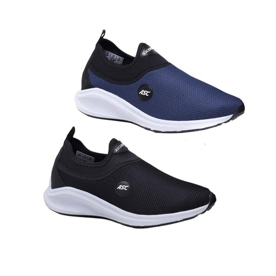 Kit 2 Tênis Ortopédico Masculino e Feminino Asc Calce Fácil Conforto - Preto+Marinho Menor preço em Kit 2 Tênis Ortopédico Masculino e Feminino Asc Calce Fácil Conforto - Preto+Marinho