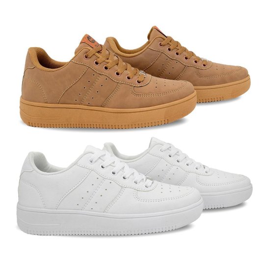 Kit 2 Tênis Street Ollie Juvenil Kings Menino Conforto - Caramelo+branco Menor preço em Kit 2 Tênis Street Ollie Juvenil Kings Menino Conforto - Caramelo+branco