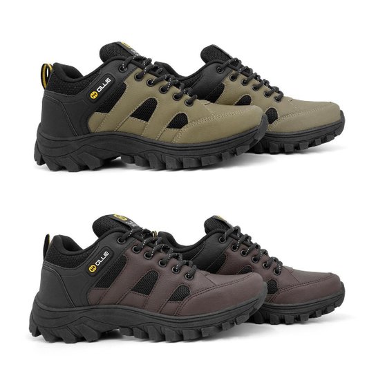 Kit 2 Tênis Trekking Ollie Broncos Adventure Trilhas - Marrom+Verde Menor preço em Kit 2 Tênis Trekking Ollie Broncos Adventure Trilhas - Marrom+Verde