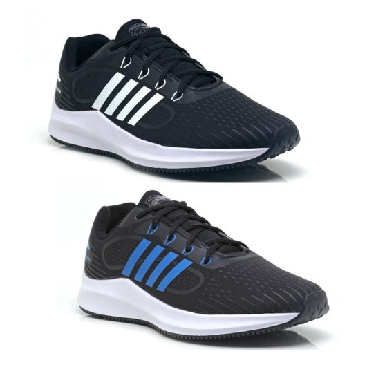 Kit 2 Tênis Zoom Ultraflex Sport Masculino Conforto Caminhada - Preto+Azul Menor preço em Kit 2 Tênis Zoom Ultraflex Sport Masculino Conforto Caminhada - Preto+Azul