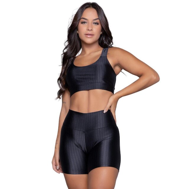 KIT 2 Top e Short New Zig 3D Serra e Mar Conjunto Para Academia Treino Moda Fitness Feminina