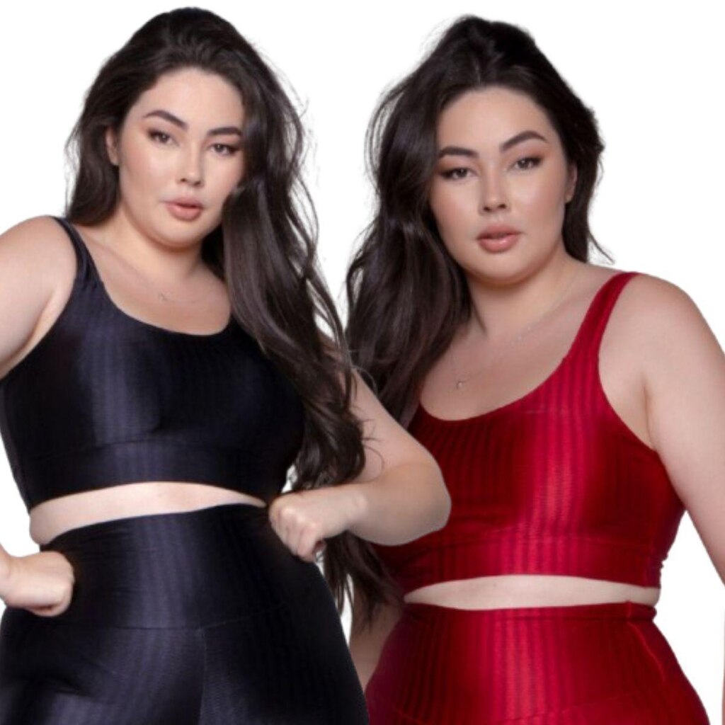 KIT 2 Top Fitness Plus Size New Zig 3D Plus Size Serra e Mar Com Bojo Removível Compressão Academia