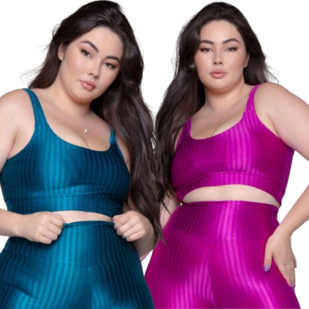 KIT 2 Top Fitness Plus Size New Zig 3D Plus Size Serra e Mar Com Bojo Removível Compressão Academia