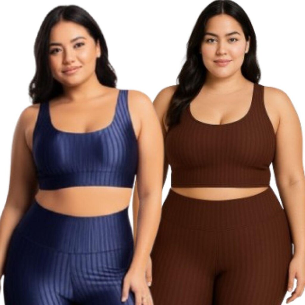 KIT 2 Top Fitness Plus Size New Zig 3D Plus Size Serra e Mar Com Bojo Removível Compressão Academia