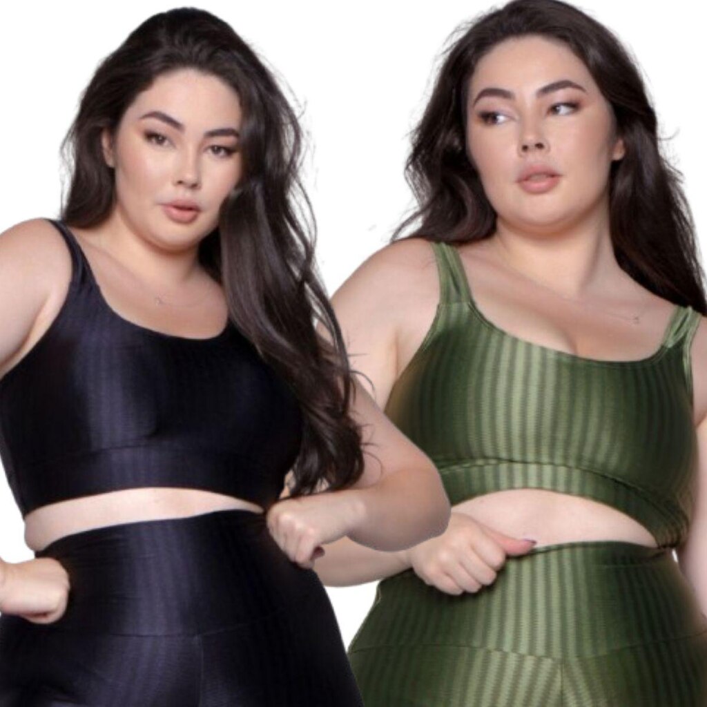 KIT 2 Top Fitness Plus Size New Zig 3D Plus Size Serra e Mar Com Bojo Removível Compressão Academia
