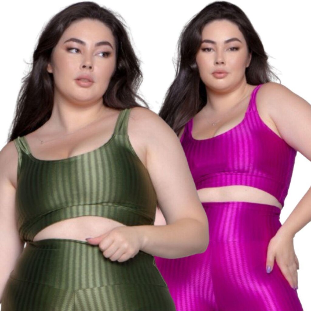 KIT 2 Top Fitness Plus Size New Zig 3D Plus Size Serra e Mar Com Bojo Removível Compressão Academia