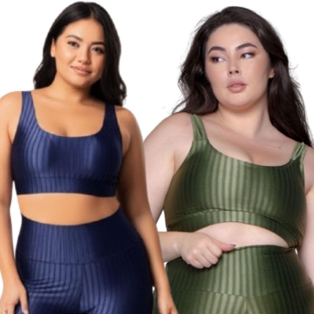 KIT 2 Top Fitness Plus Size New Zig 3D Plus Size Serra e Mar Com Bojo Removível Compressão Academia