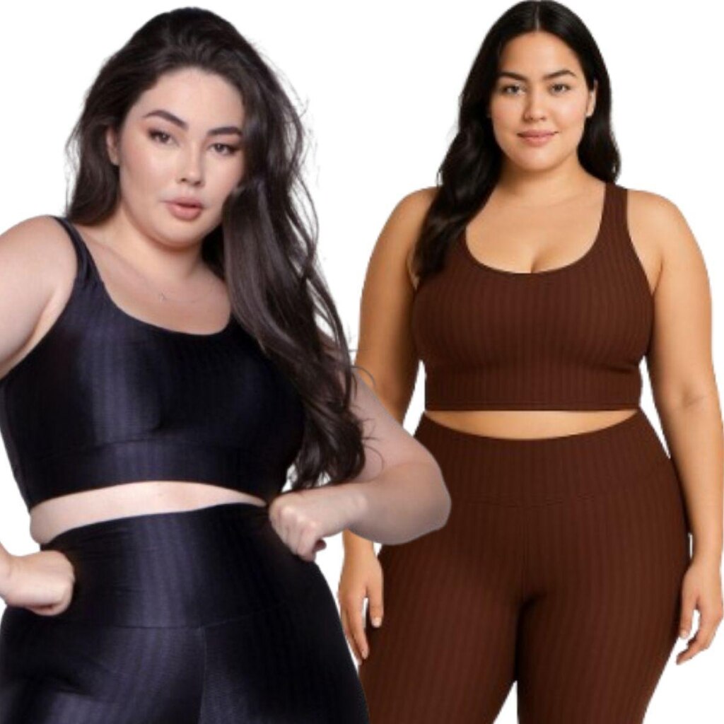 KIT 2 Top Fitness Plus Size New Zig 3D Plus Size Serra e Mar Com Bojo Removível Compressão Academia