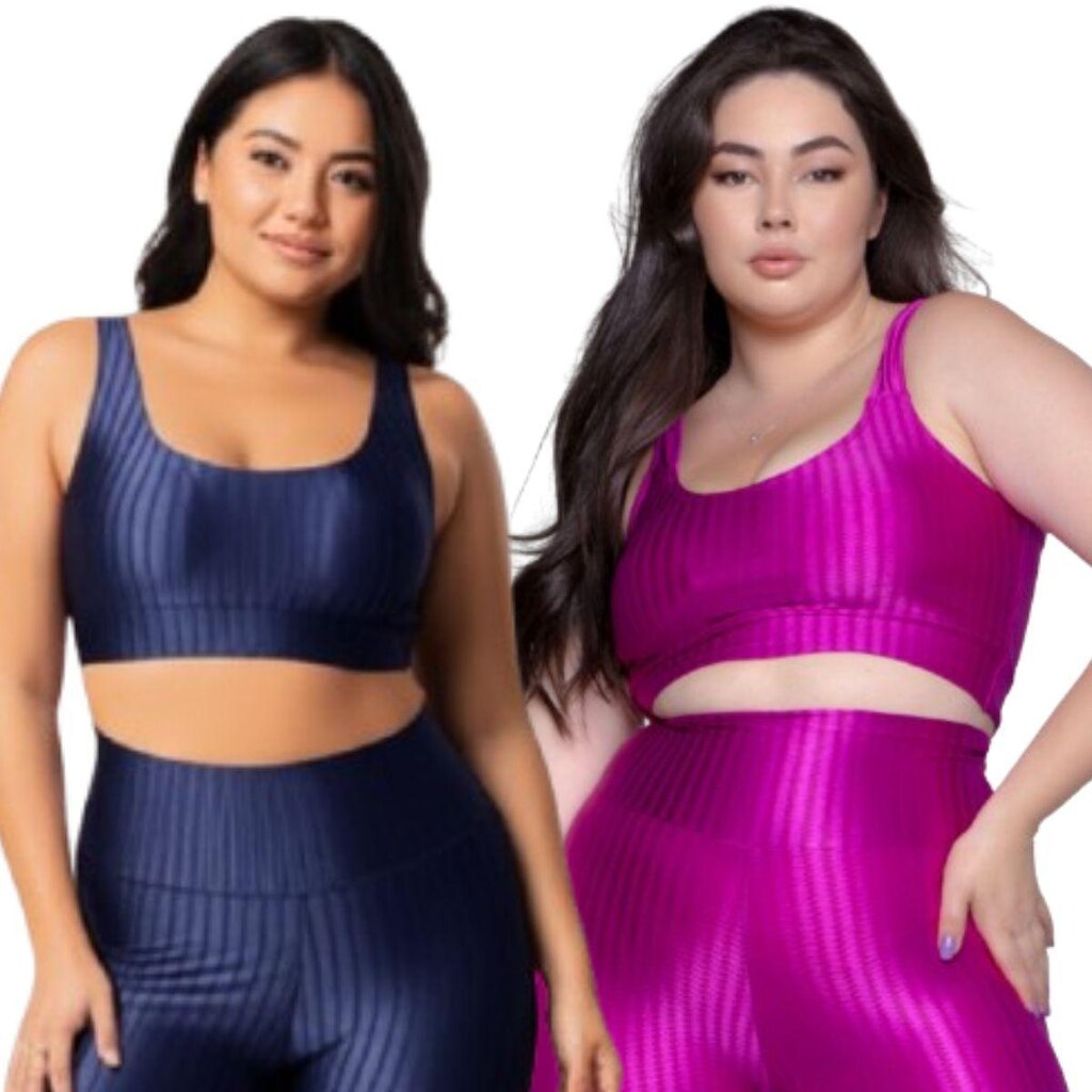 KIT 2 Top Fitness Plus Size New Zig 3D Plus Size Serra e Mar Com Bojo Removível Compressão Academia