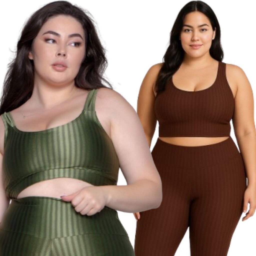 KIT 2 Top Fitness Plus Size New Zig 3D Plus Size Serra e Mar Com Bojo Removível Compressão Academia