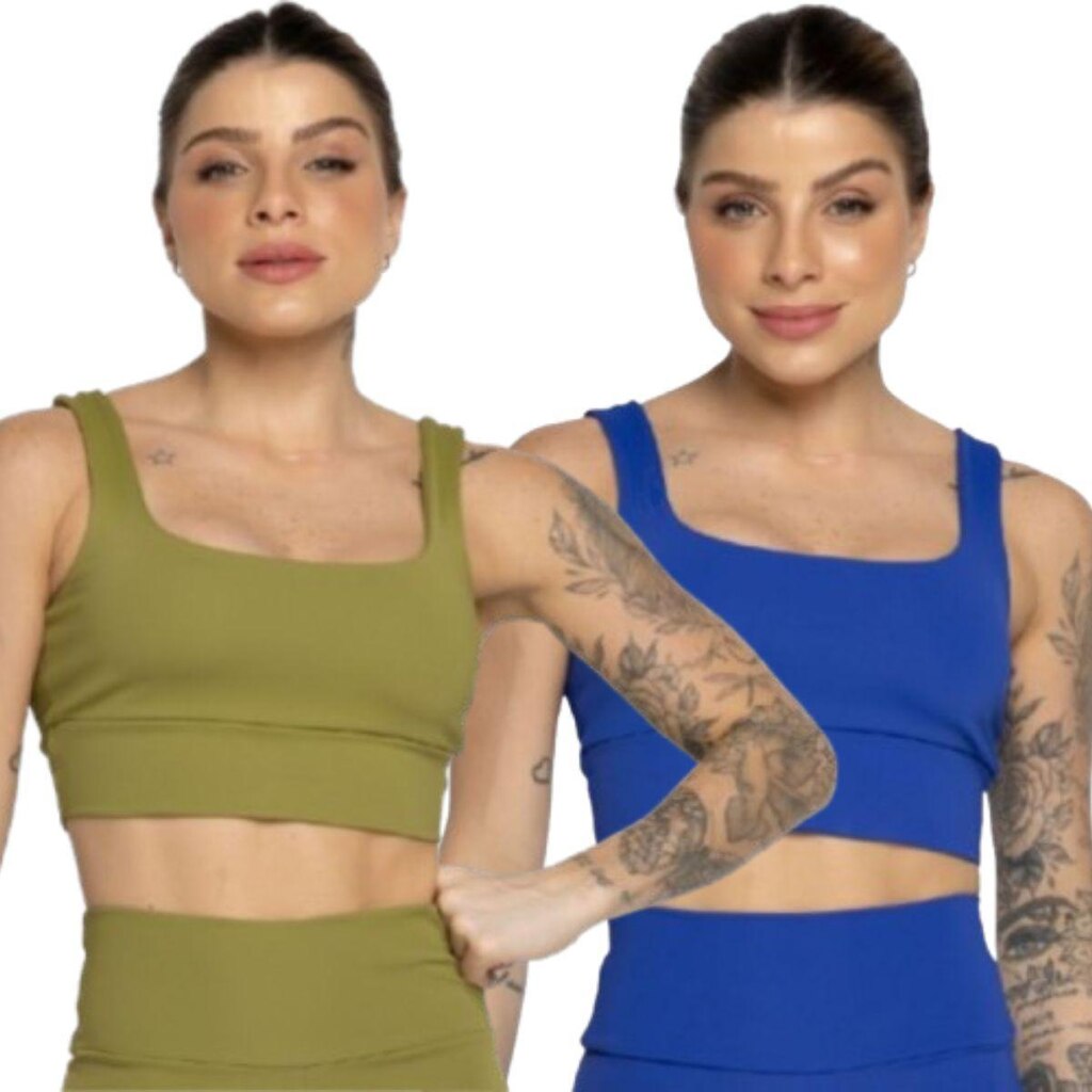 KIT 2 Top Smart Alça Grossa Serra e Mar Alta Compressão Sem Bojo Treino Academia Moda Fitness