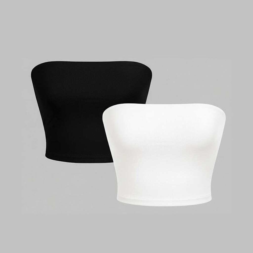 Kit 2 Top Tube Cropped Faixa Tomara que Caia Básico Feminino Suplex Premium