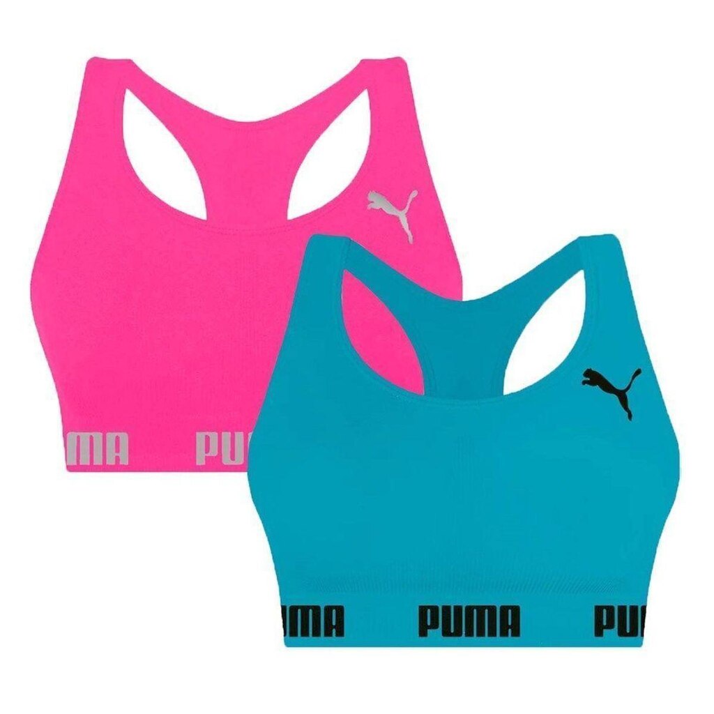 Kit 2 Tops Puma Nadador Sem Costura Feminino - Pink e Azul GG
