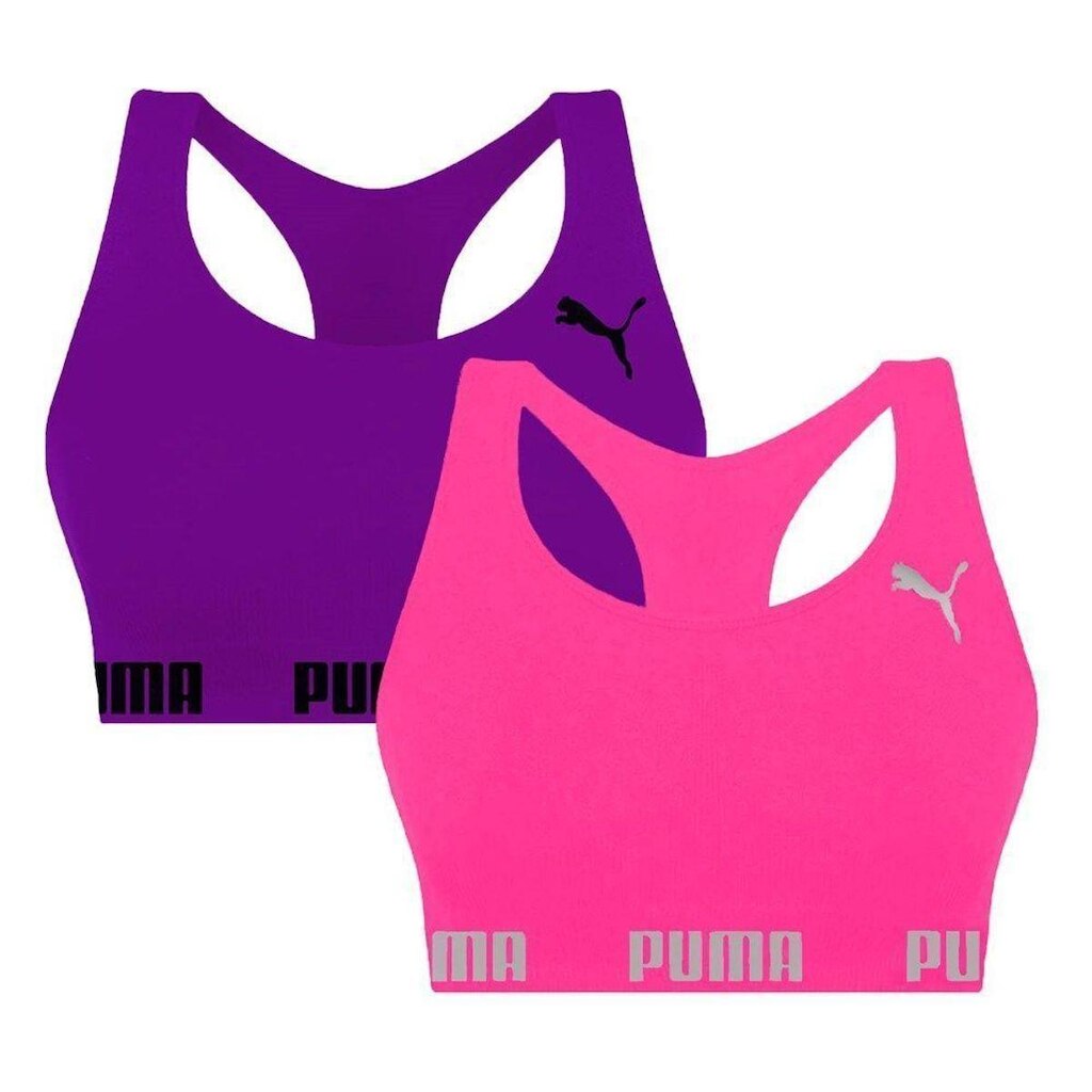Kit 2 Tops Puma Nadador Sem Costura Feminino - Rosa e Roxo M