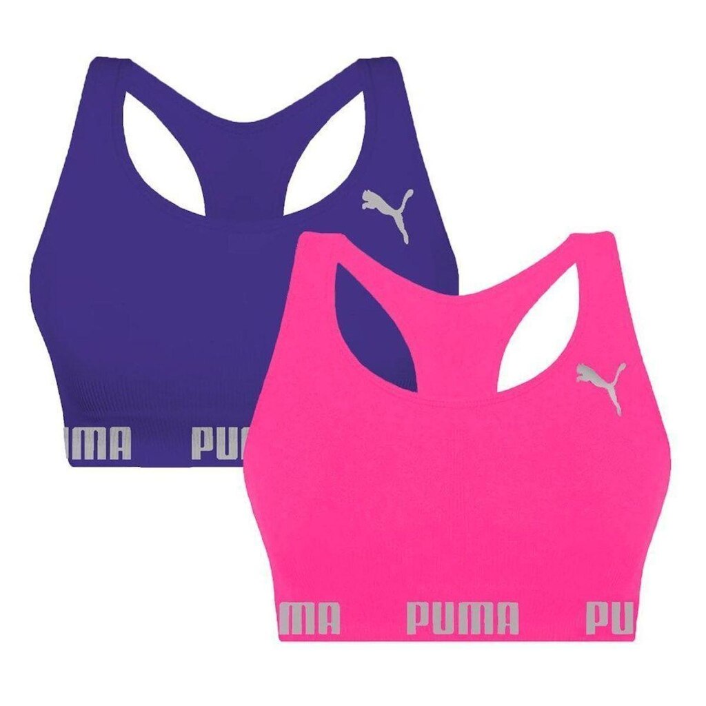 Kit 2 Tops Puma Nadador Sem Costura Feminino - Roxo e Rosa GG