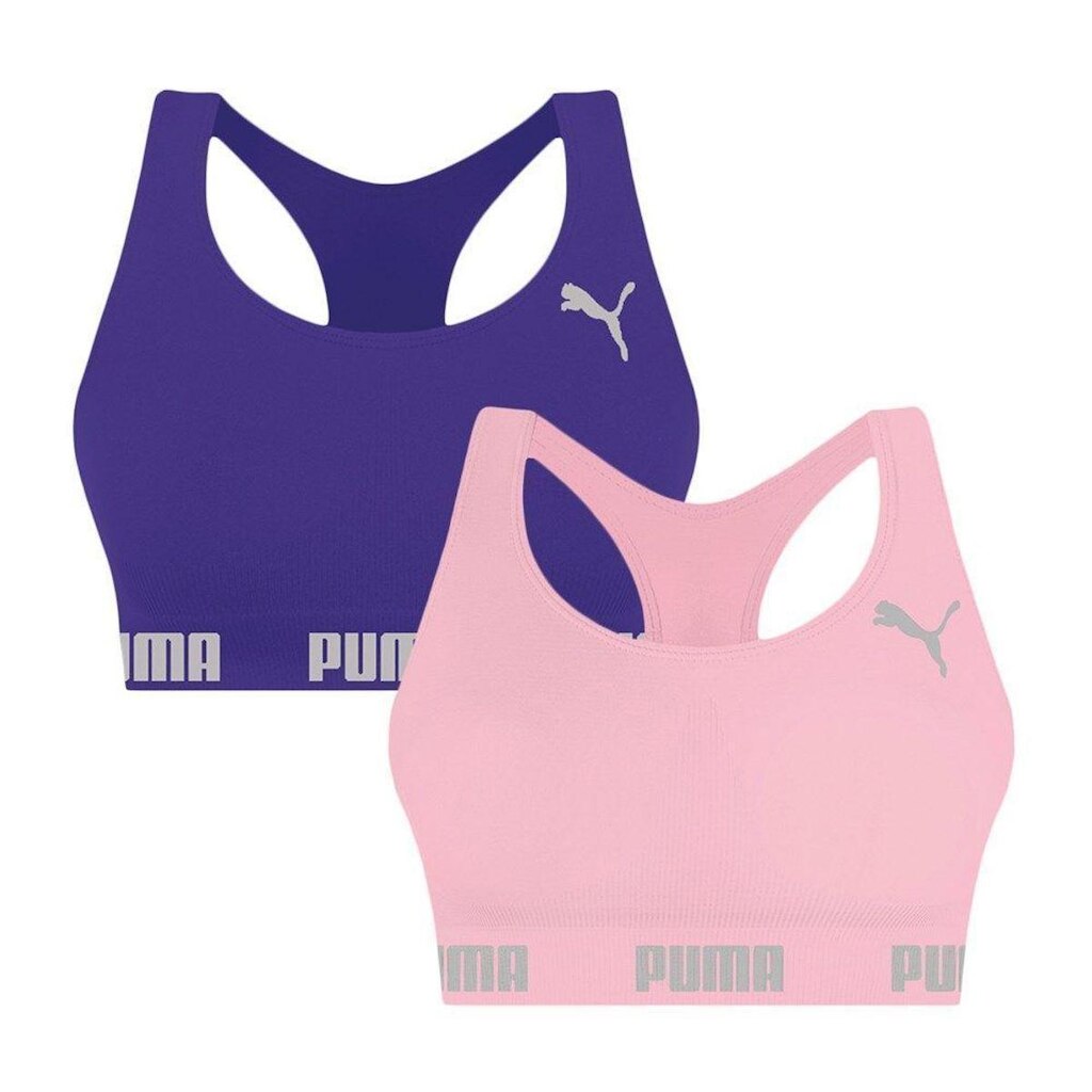 Kit 2 Tops Puma Nadador Sem Costura Feminino - Roxo e Rosa GG