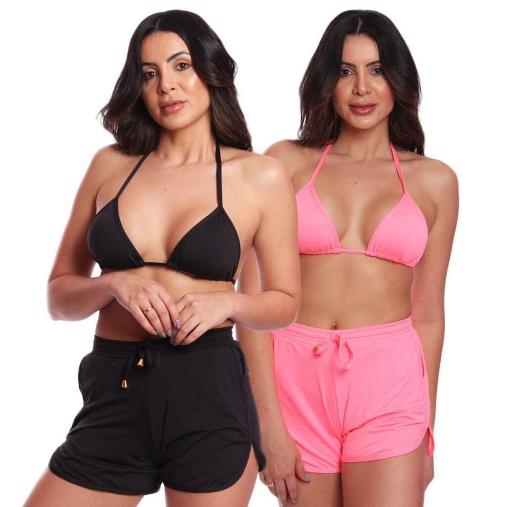 Kit 2 Triquinis Conjunto Bombom Largo + Short Verão Praia