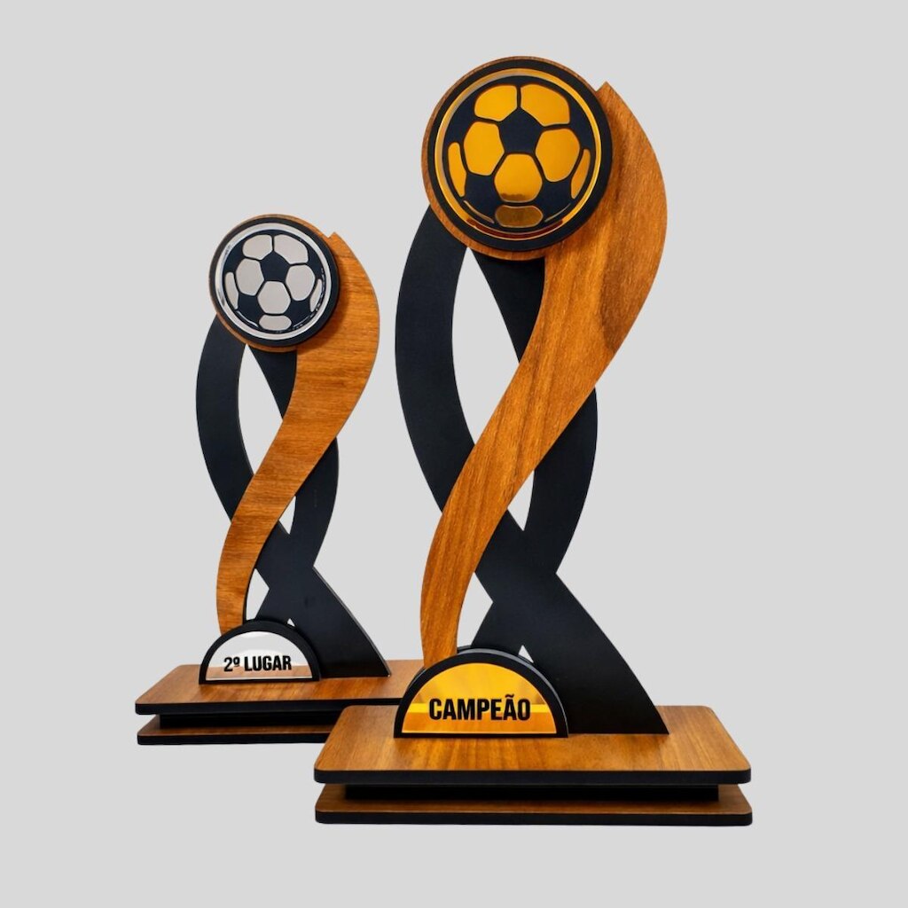 Kit 2 Troféus Futebol Acrílico Mdf Taça Copa Premiação Premium