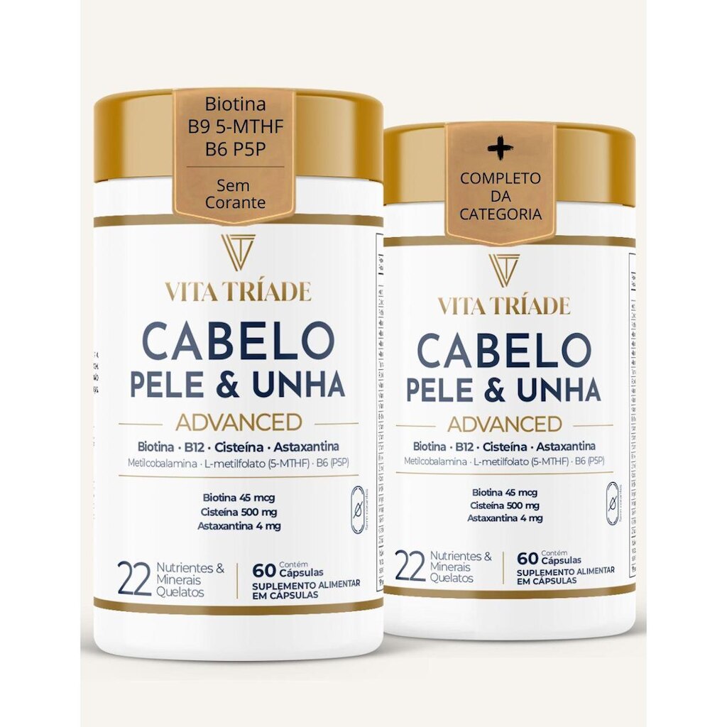 Kit 2 Vitamina Cabelo, Pele e Unha 22 Nutrientes 60 Cápsulas
