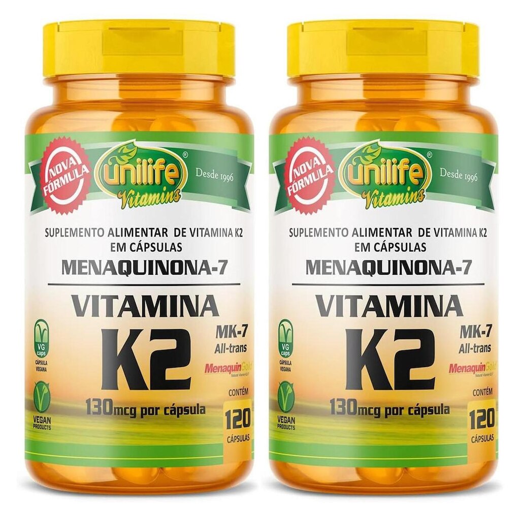 Kit 2 Vitamina K2 MK-7 65mcg 120 Cápsulas Unilife Vitamins